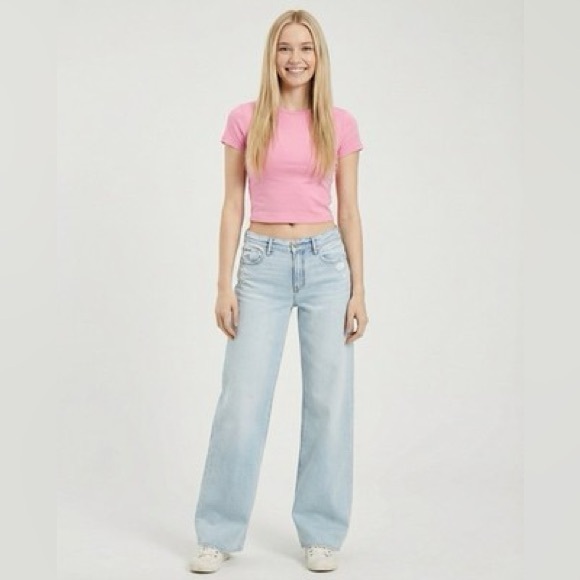 American Eagle Outfitters the low rise skater Light Blue Wide Leg Jeans size 14 - Picture 3 of 12